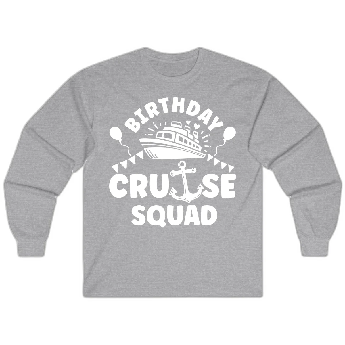 Birthday Cruise Squad Long Sleeve in Sport Grey