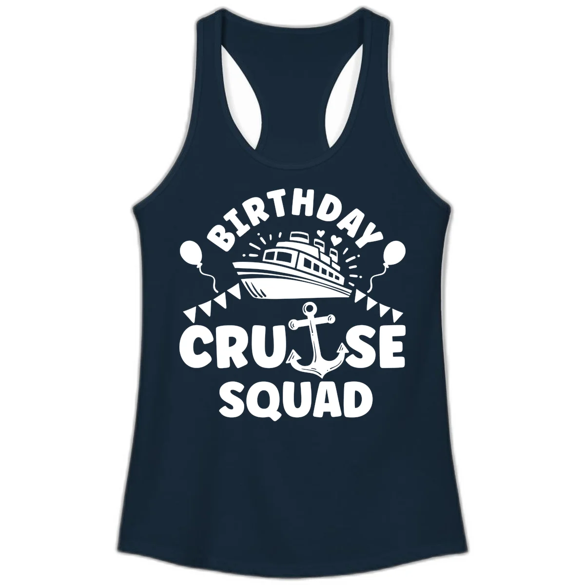 Birthday Cruise Squad Ladies Tank in Solid Midnight Navy
