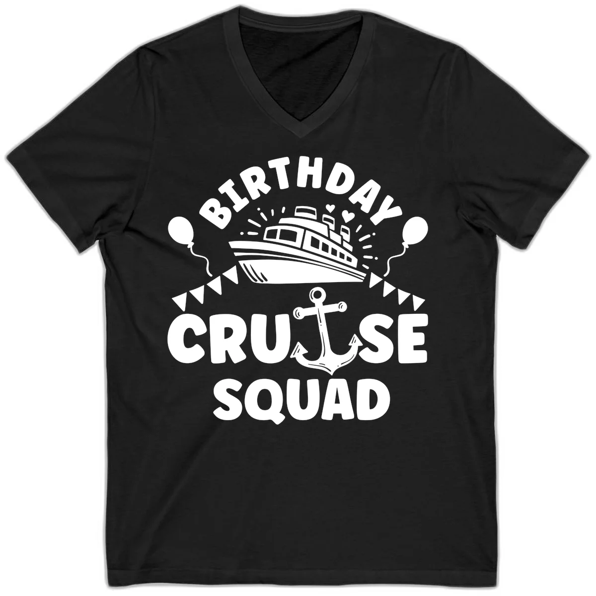 Birthday Cruise Squad V-Neck in Black