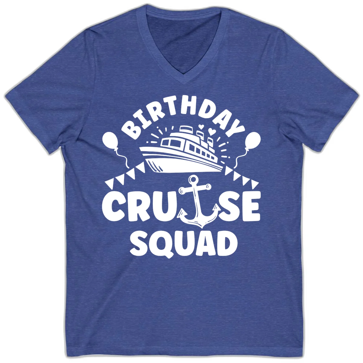 Birthday Cruise Squad V-Neck in Heather True Royal