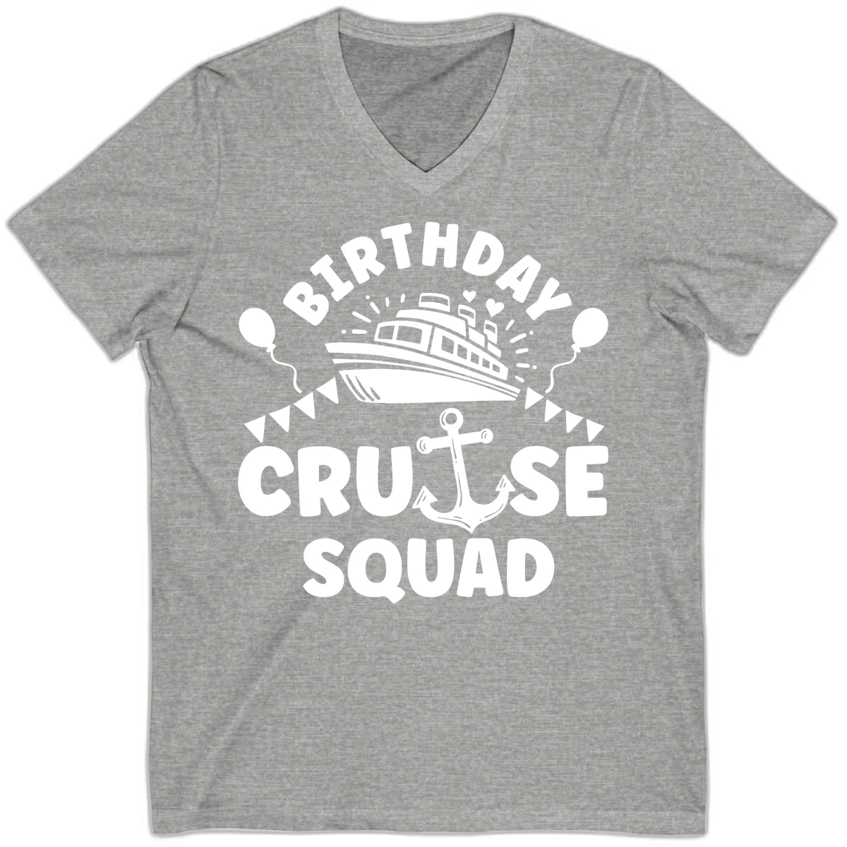 Birthday Cruise Squad V-Neck in Athletic Heather