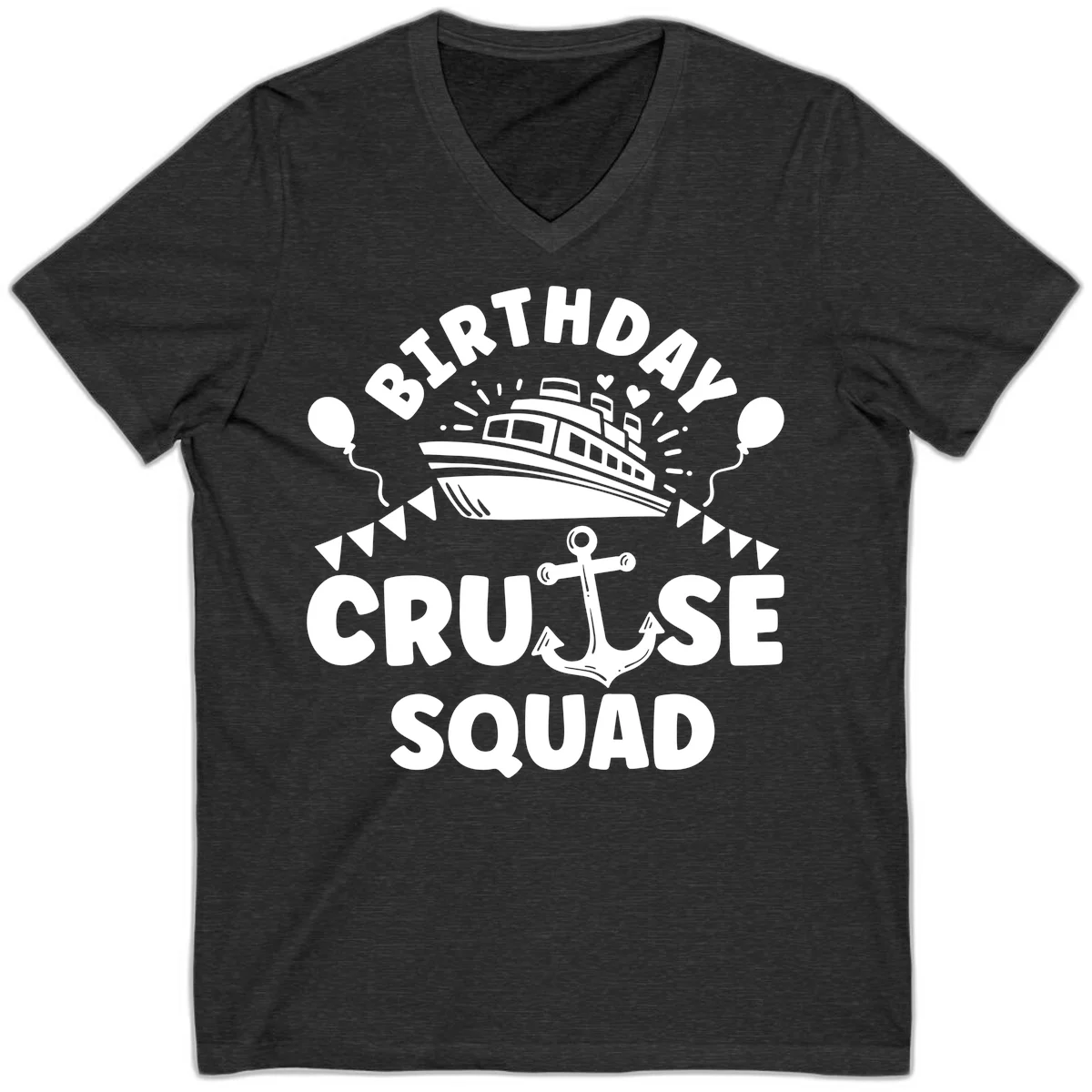 Birthday Cruise Squad V-Neck in Dark Grey Heather