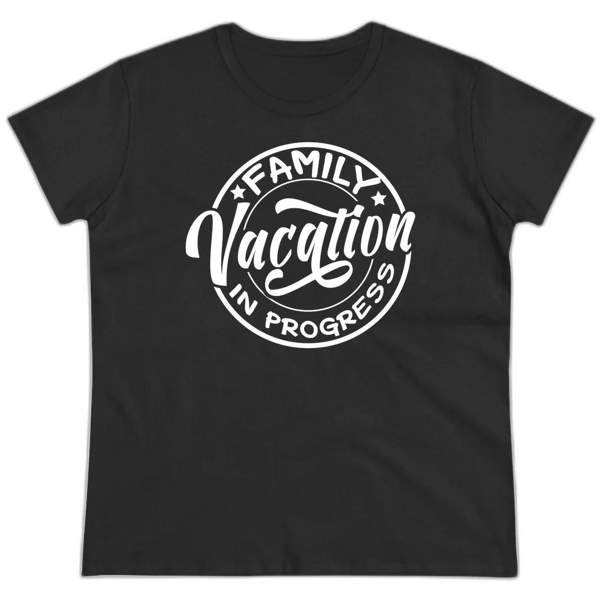 Family Vacation Badge Ladies Tee in Black
