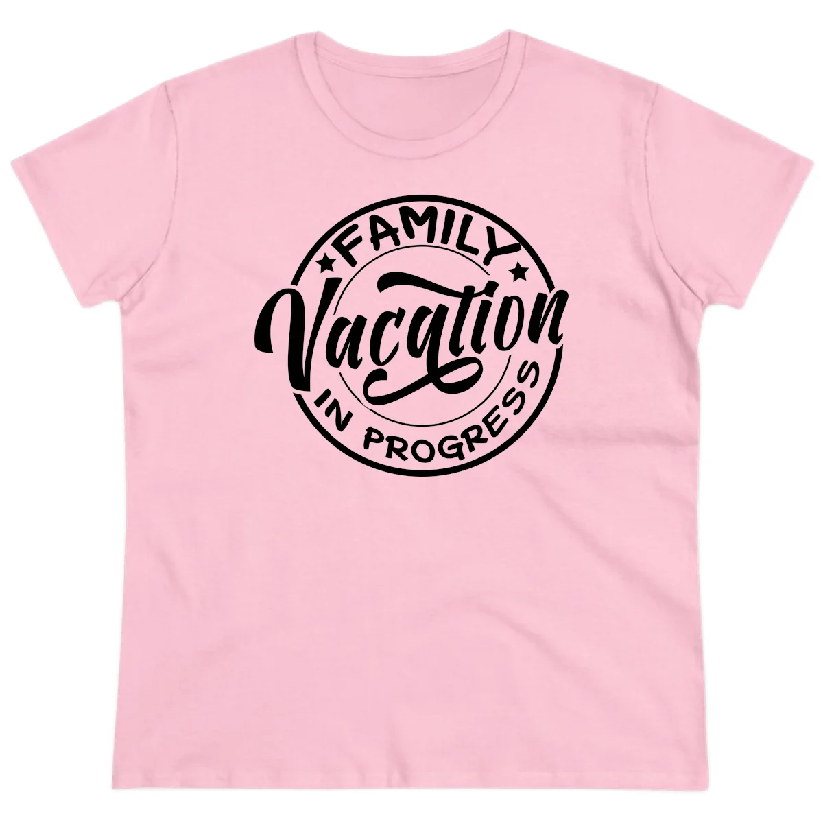 Family Vacation Badge Ladies Tee in Light Pink