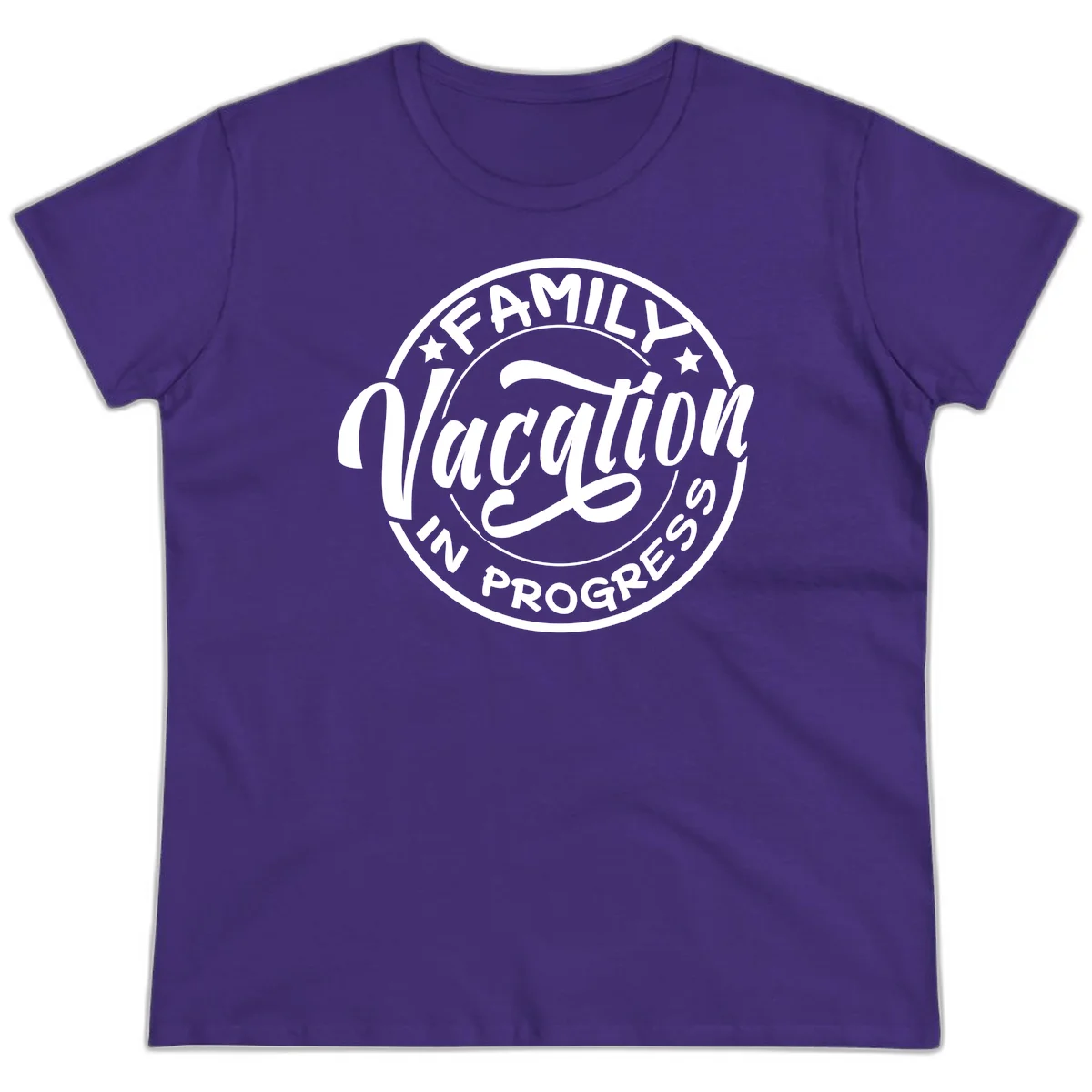Family Vacation Badge Ladies Tee in Purple