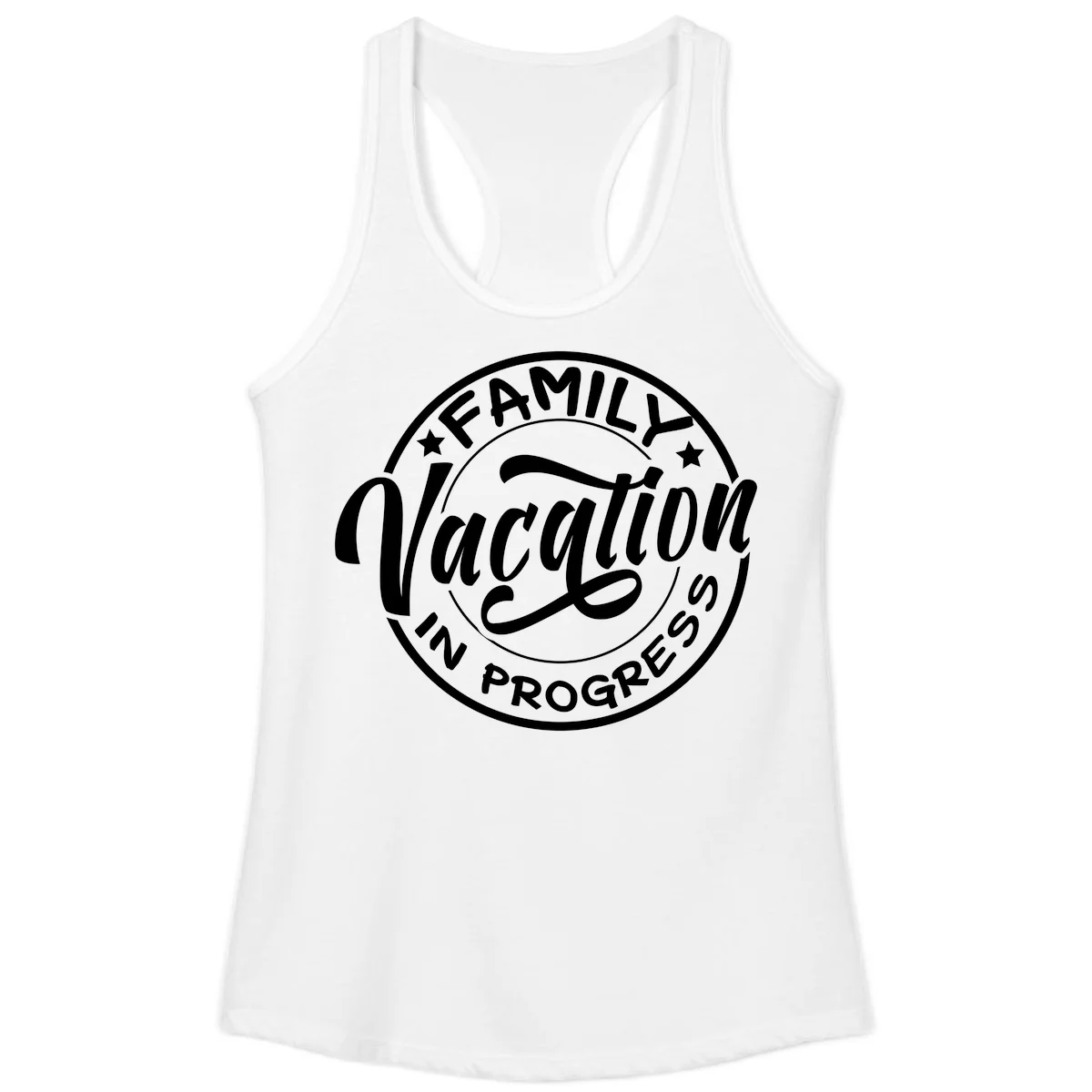 Family Vacation Badge Ladies Tank in White