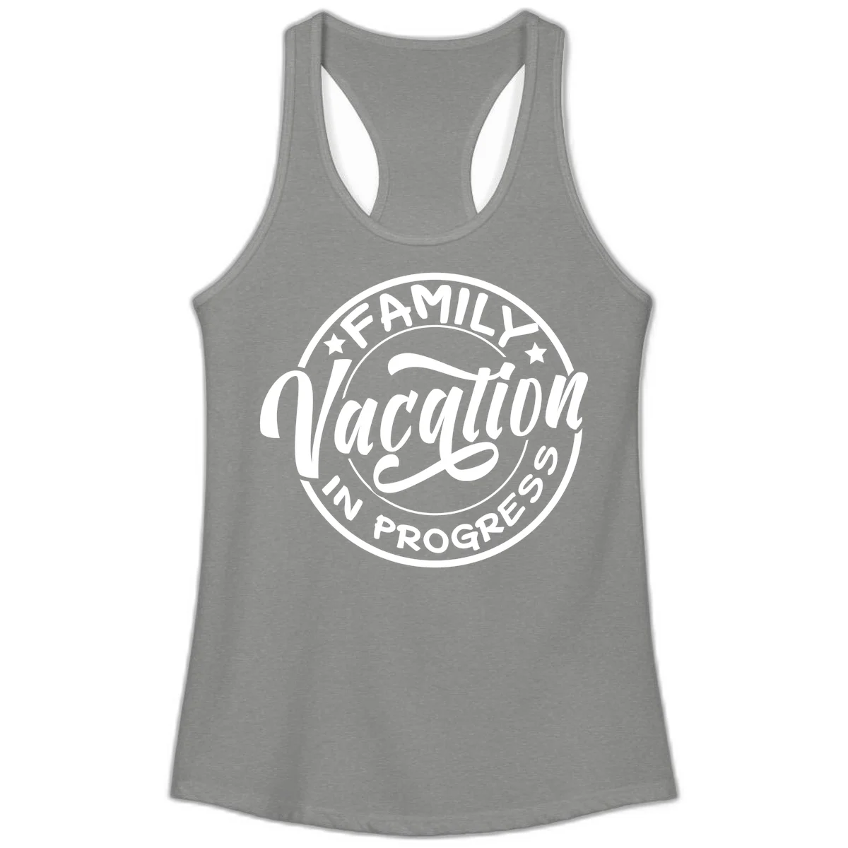 Family Vacation Badge Ladies Tank in Heather Grey