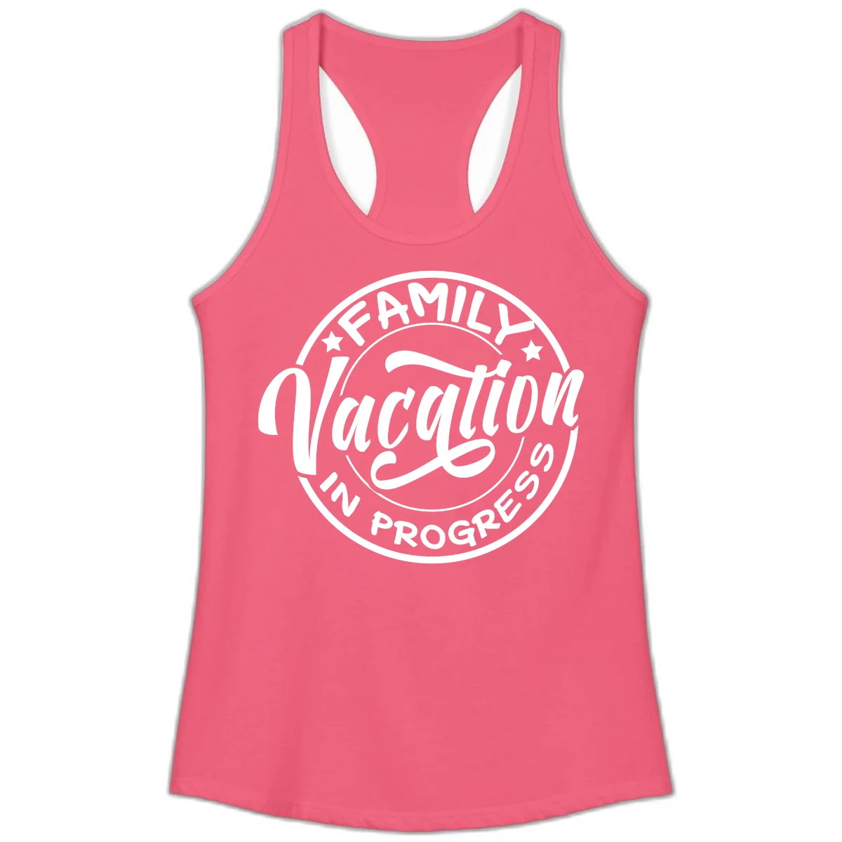 Family Vacation Badge Ladies Tank in Hot Pink