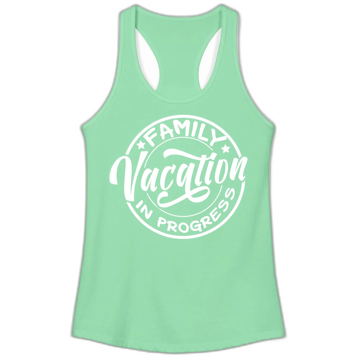 Family Vacation Badge Ladies Tank in Solid Mint