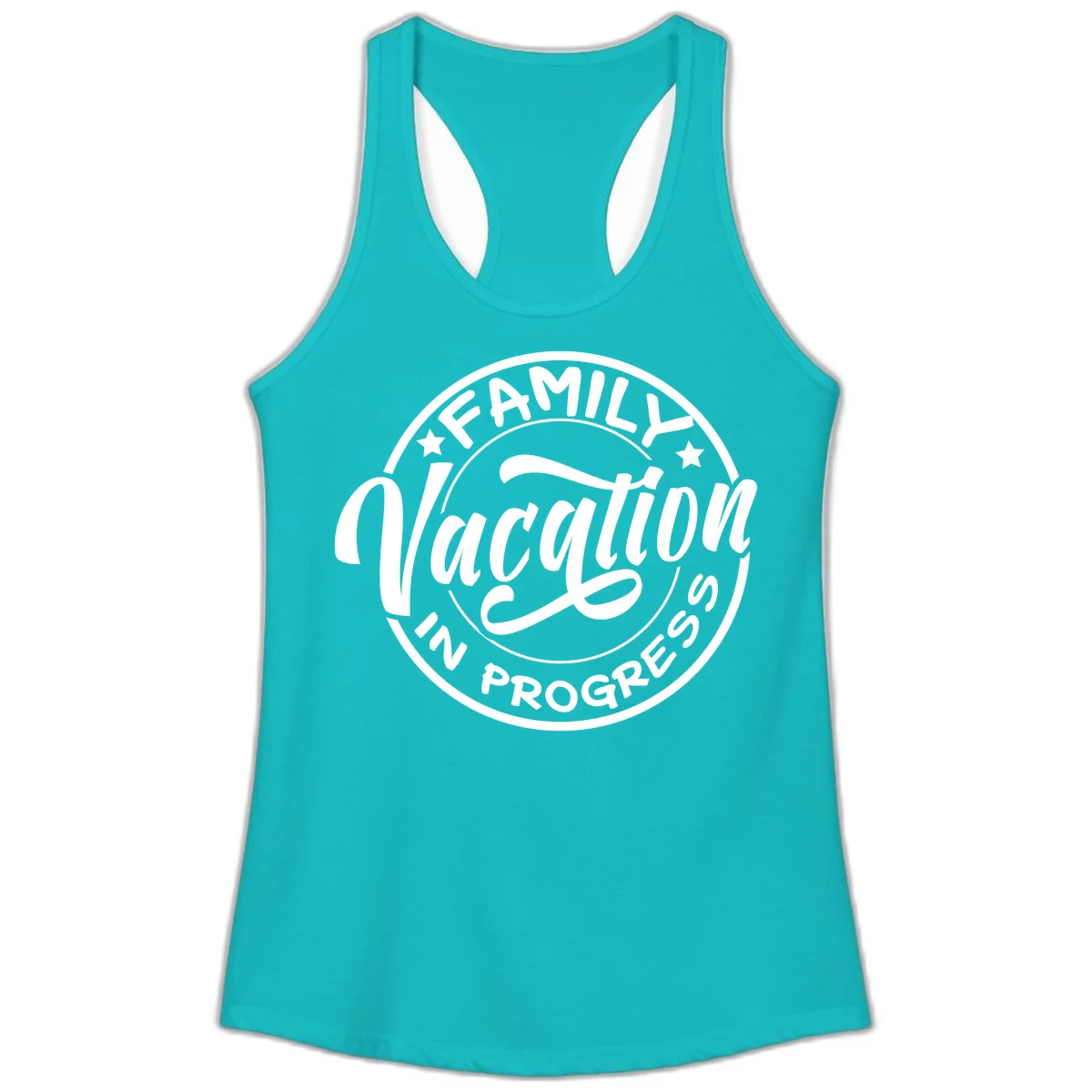 Family Vacation Badge Ladies Tank in Tahiti Blue
