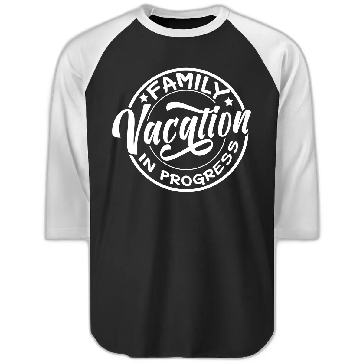 Family Vacation Badge Raglan 3/4 in Black White