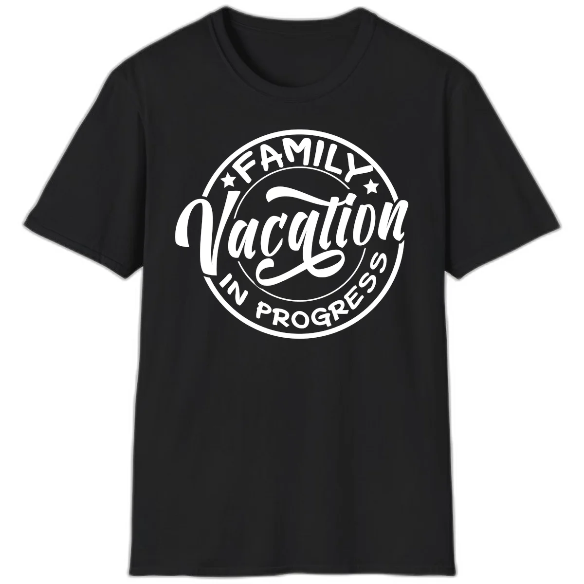 Family Vacation Badge T-Shirt in Black
