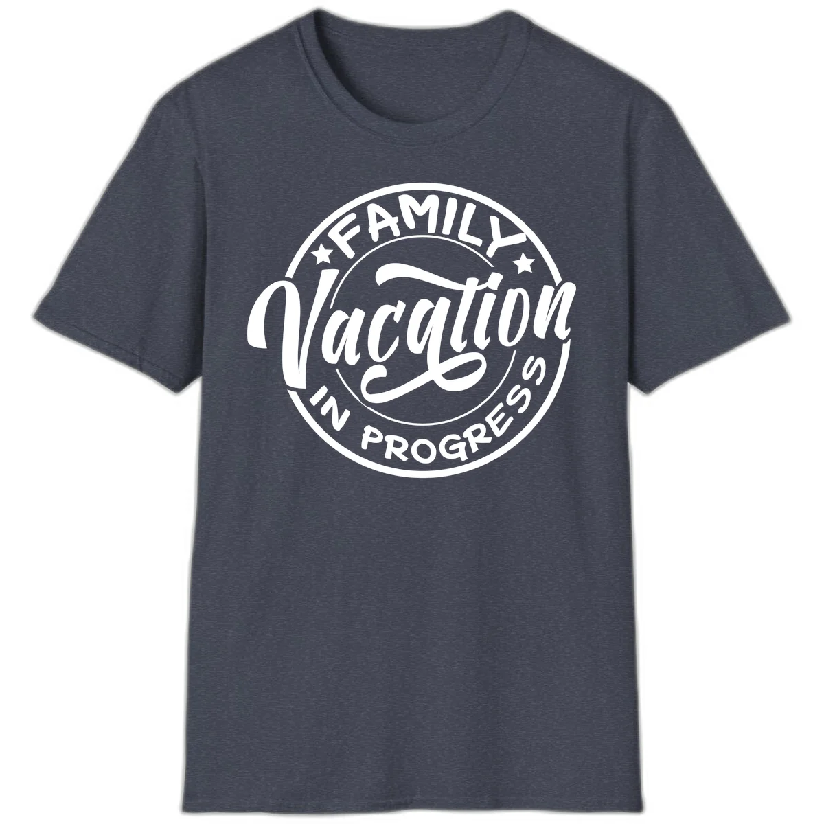 Family Vacation Badge T-Shirt in Heather Navy