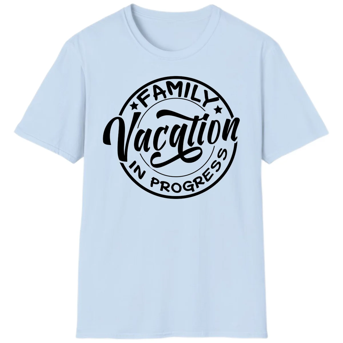 Family Vacation Badge T-Shirt in Light Blue