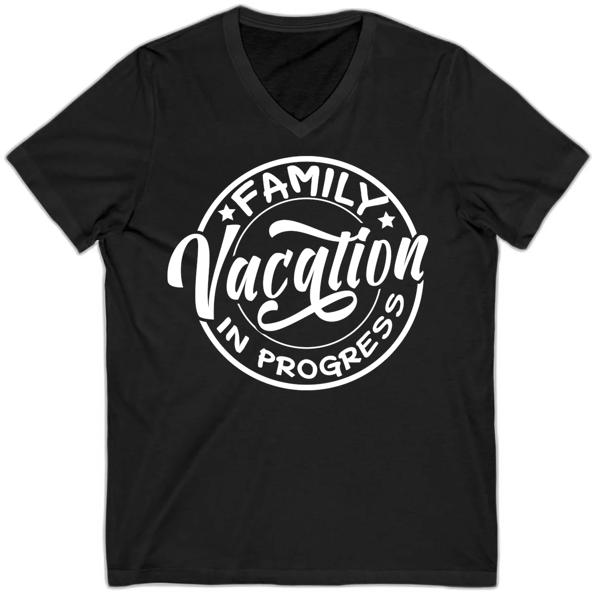 Family Vacation Badge V-Neck in Black