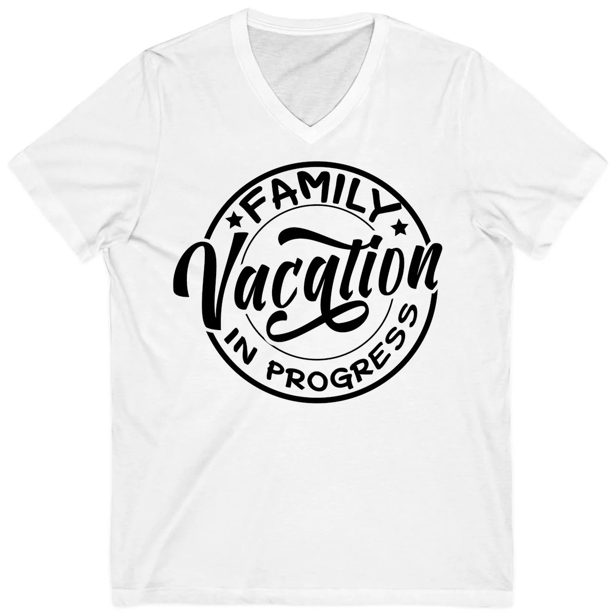 Family Vacation Badge V-Neck in White