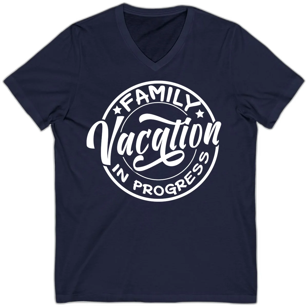 Family Vacation Badge V-Neck in Navy