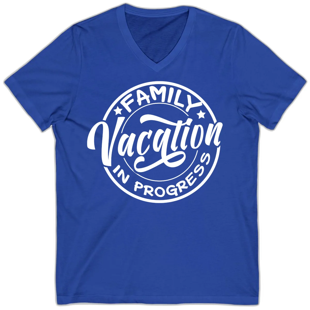 Family Vacation Badge V-Neck in True Royal