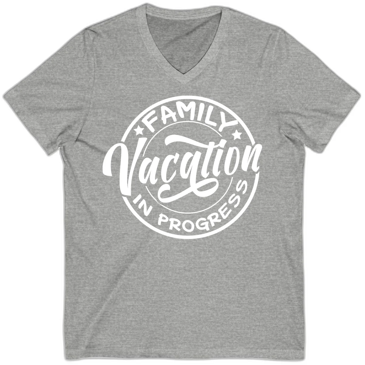 Family Vacation Badge V-Neck in Athletic Heather