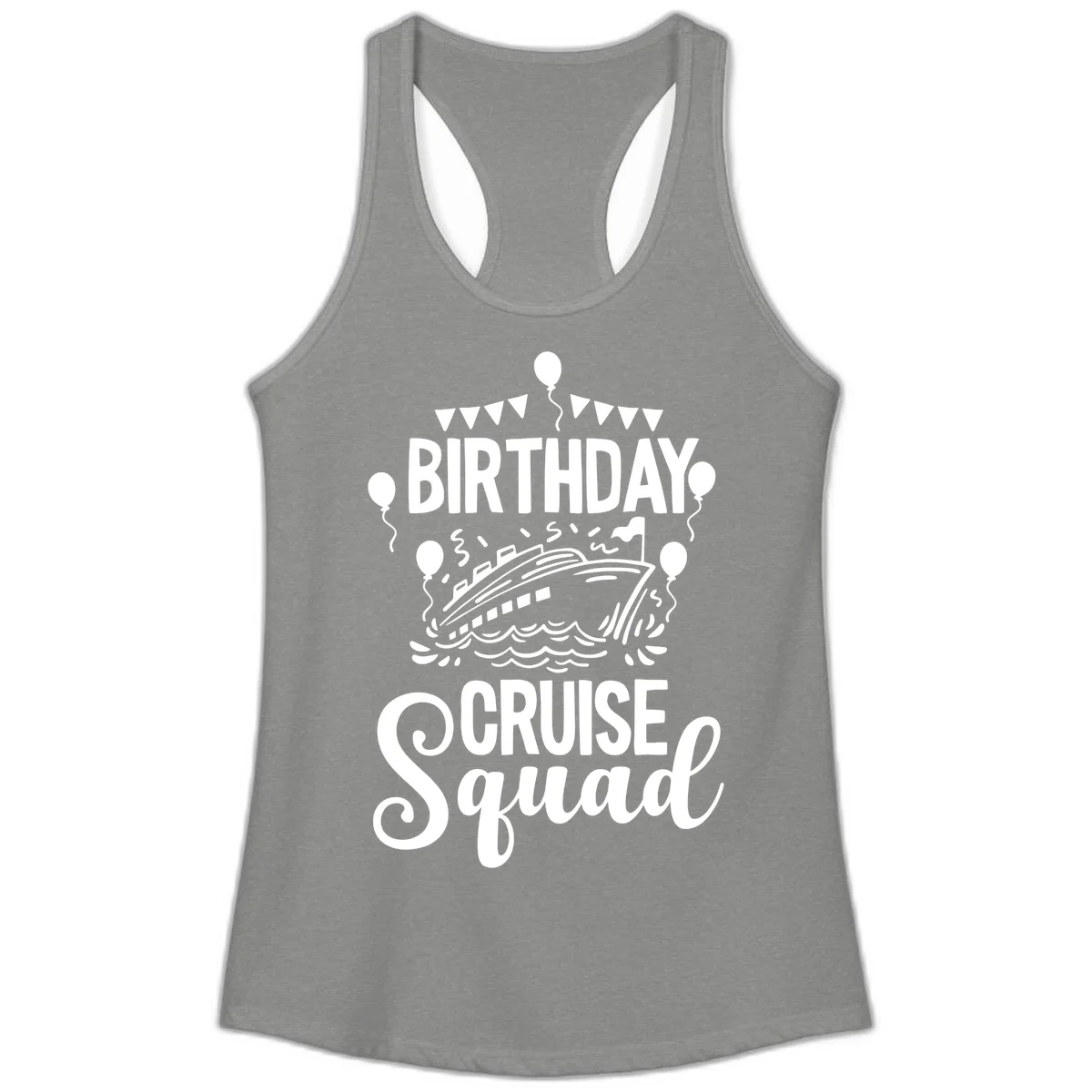 Birthday Cruise Squad Ladies Tank Top in Heather Grey