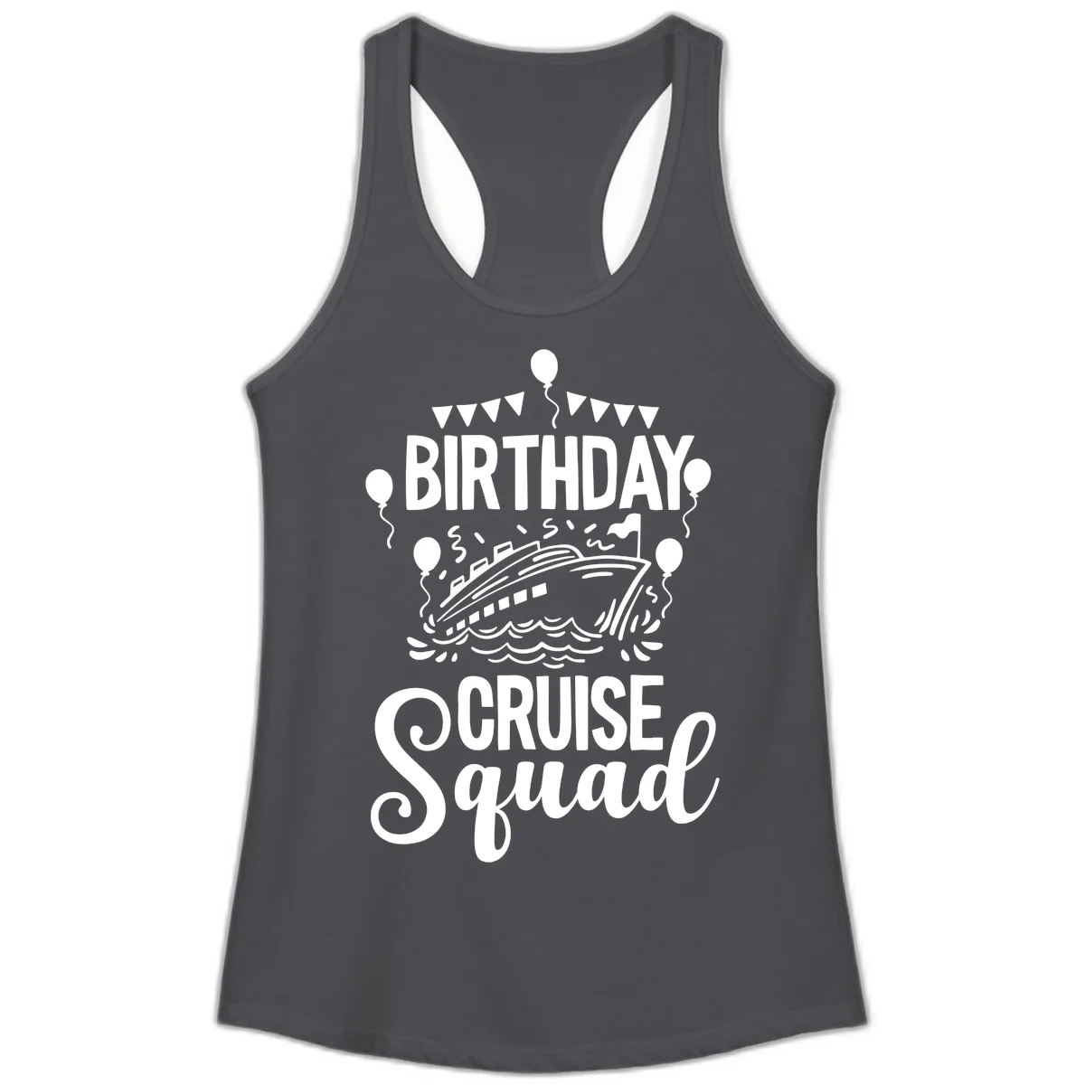 Birthday Cruise Squad Ladies Tank Top in Solid Dark Gray