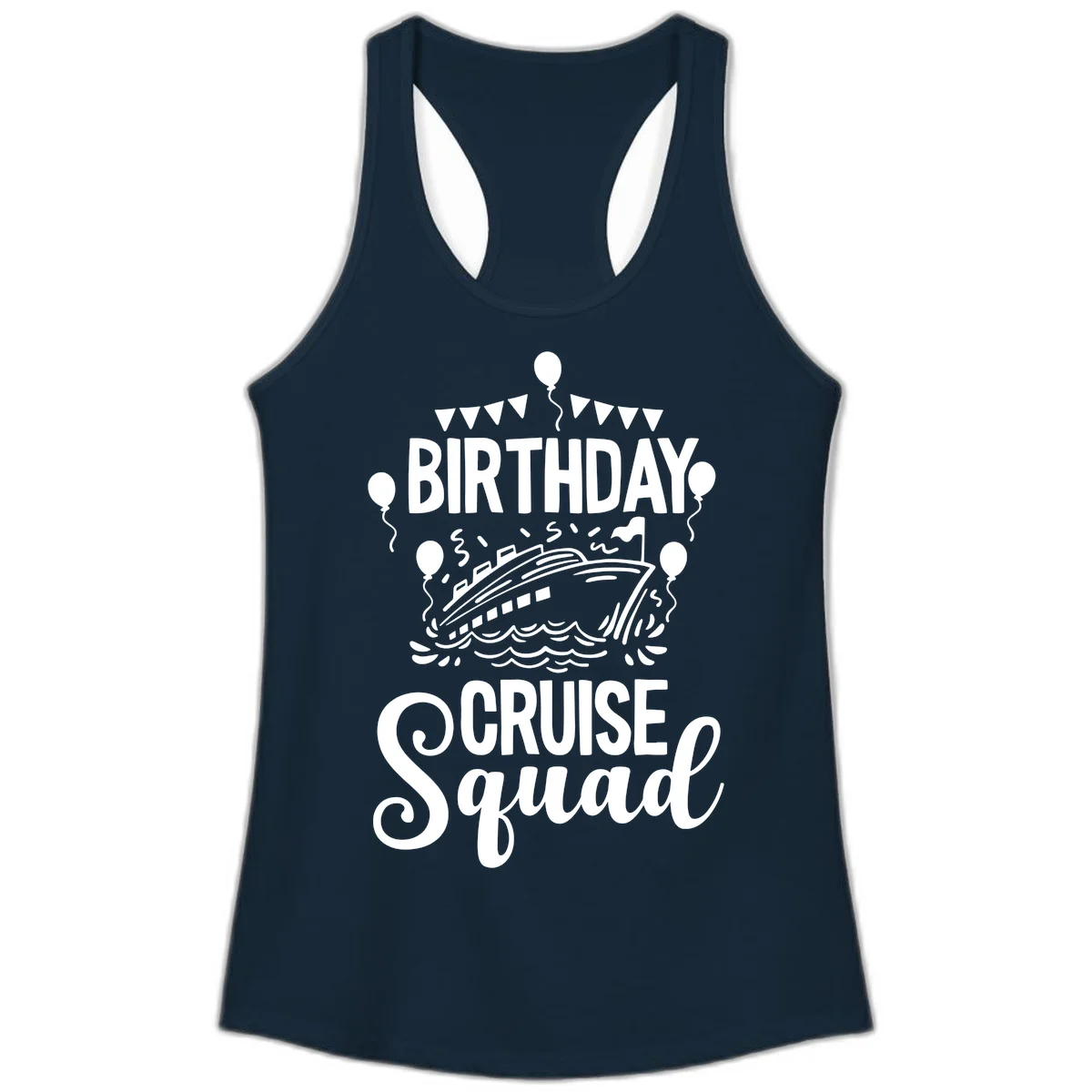 Birthday Cruise Squad Ladies Tank Top in Solid Midnight Navy