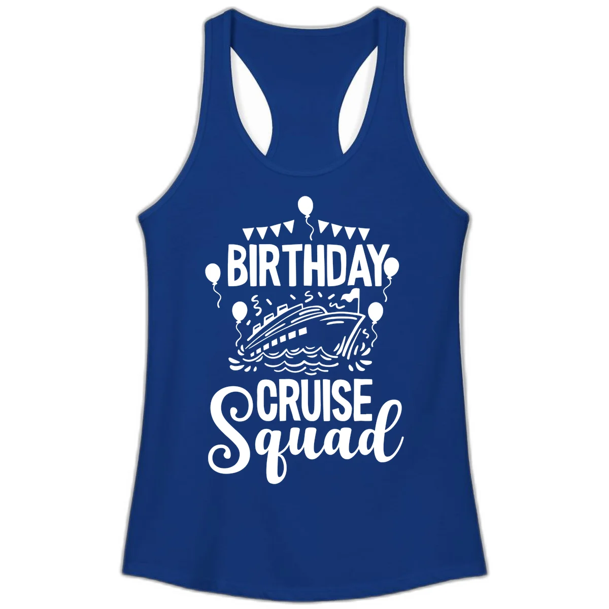 Birthday Cruise Squad Ladies Tank Top in Solid Royal