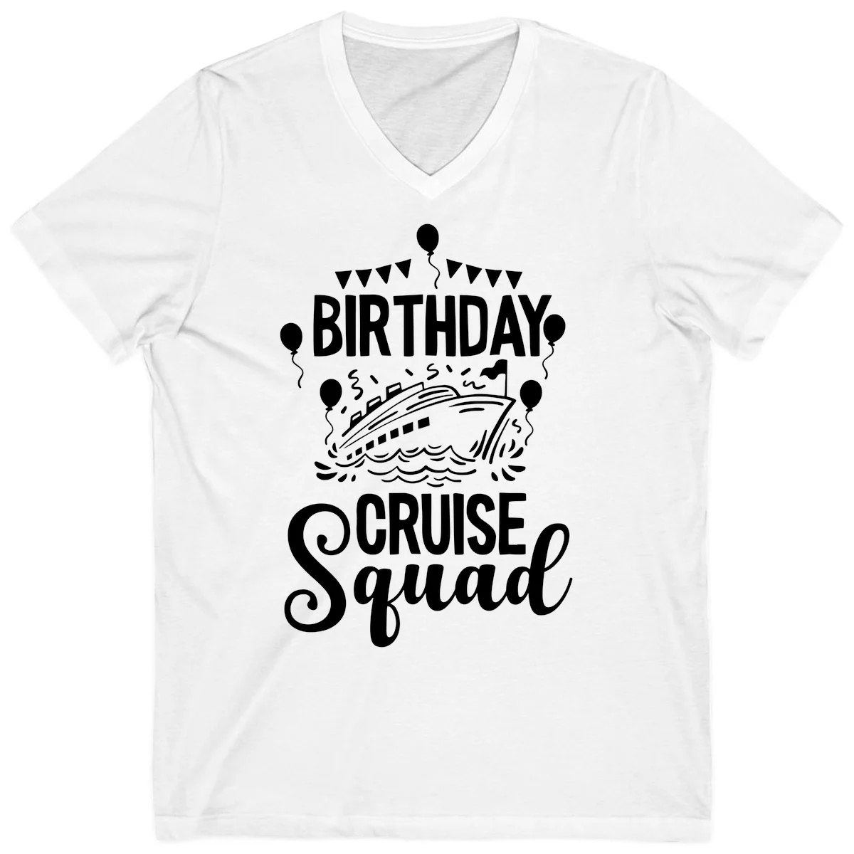 Birthday Cruise Squad V-Neck T-Shirt in White