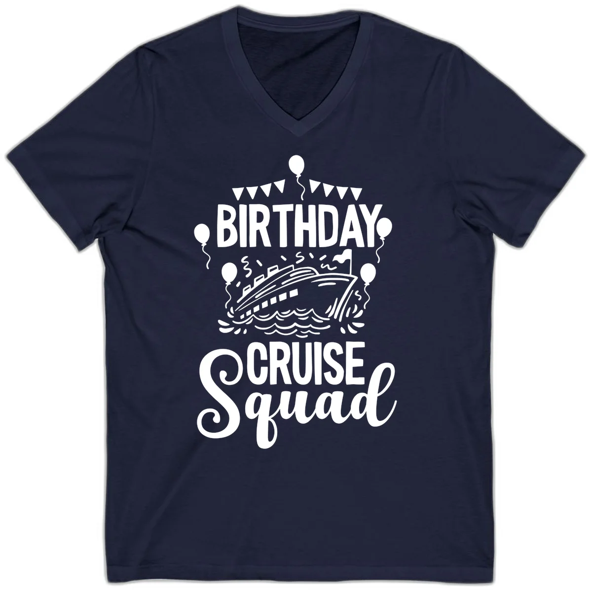 Birthday Cruise Squad V-Neck T-Shirt in Navy