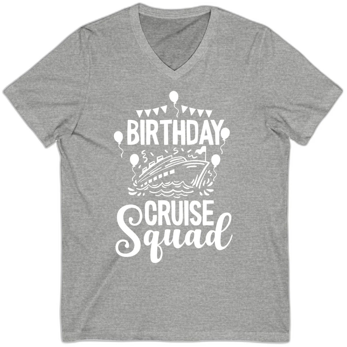 Birthday Cruise Squad V-Neck T-Shirt in Athletic Heather