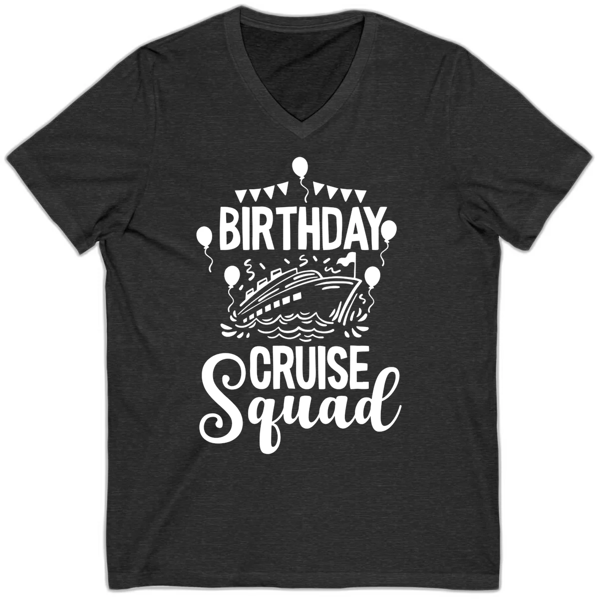 Birthday Cruise Squad V-Neck T-Shirt in Dark Grey Heather