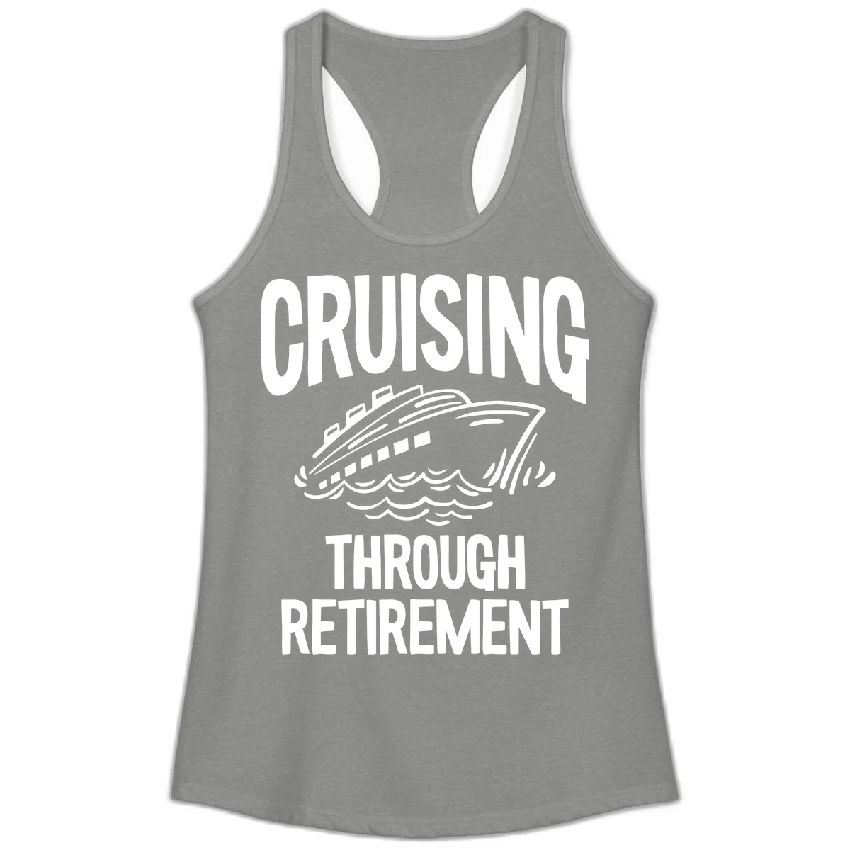 Cruising Through Retirement Ladies Tank Top in Heather Grey
