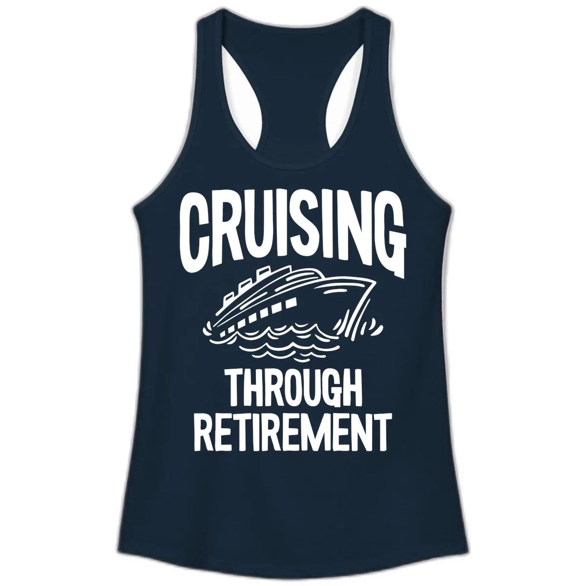 Cruising Through Retirement Ladies Tank Top in Solid Midnight Navy