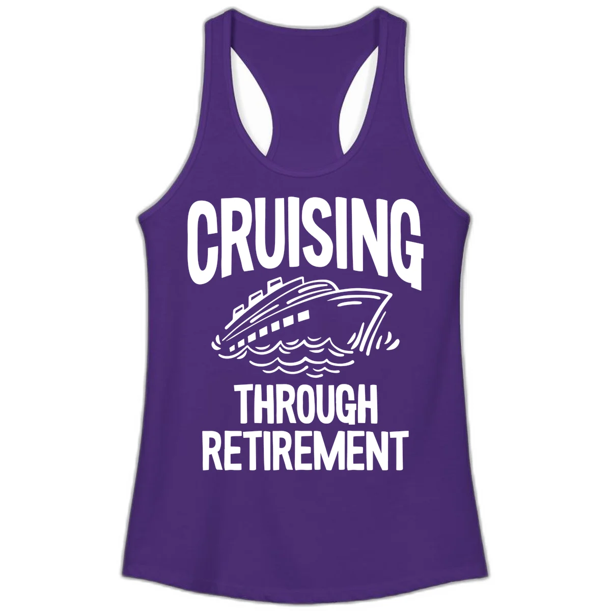 Cruising Through Retirement Ladies Tank Top in Solid Purple Rush
