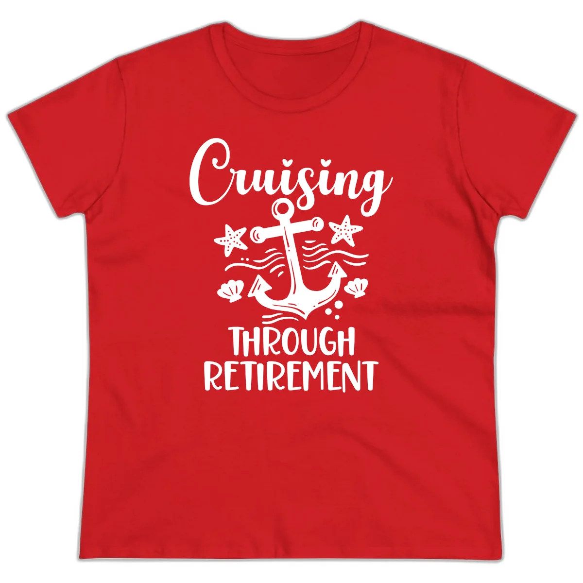 Cruising Through Retirement Ladies Tee in Red