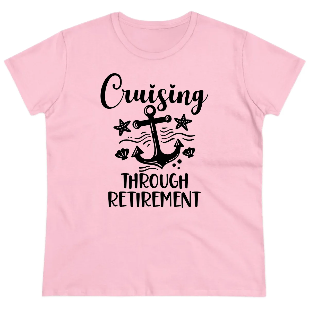 Cruising Through Retirement Ladies Tee in Light Pink