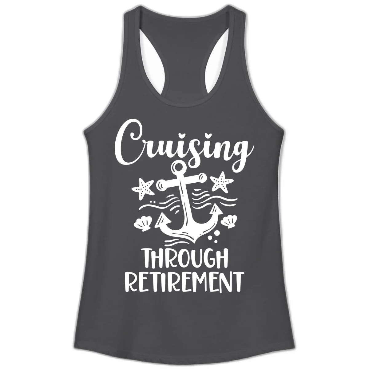 Cruising Through Retirement Ladies Tank in Solid Dark Gray