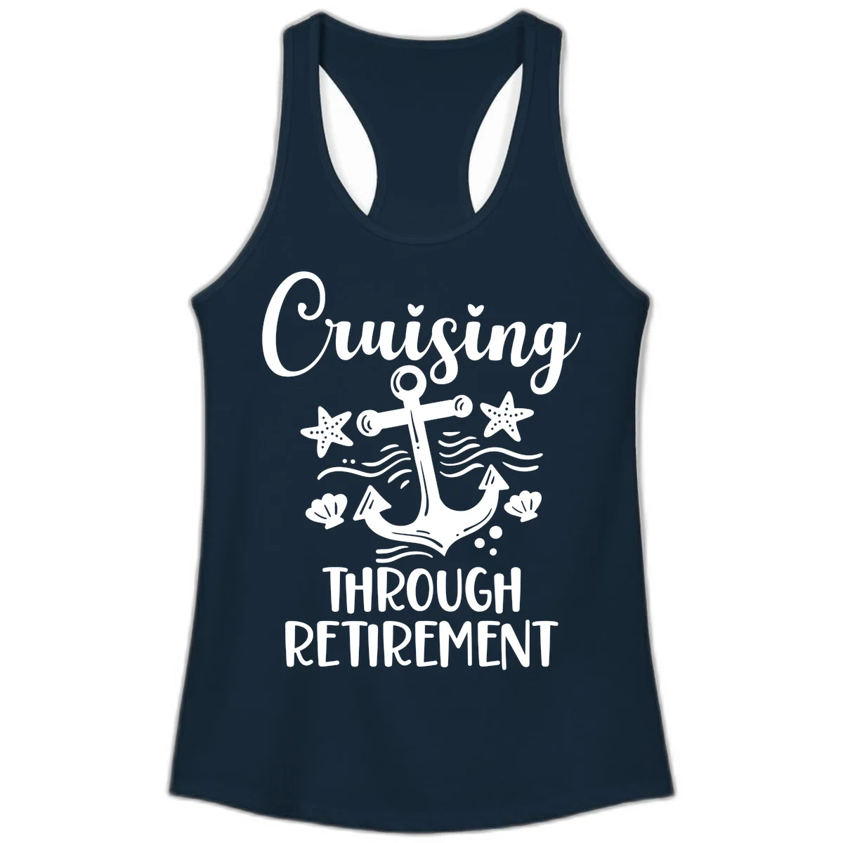 Cruising Through Retirement Ladies Tank in Solid Midnight Navy