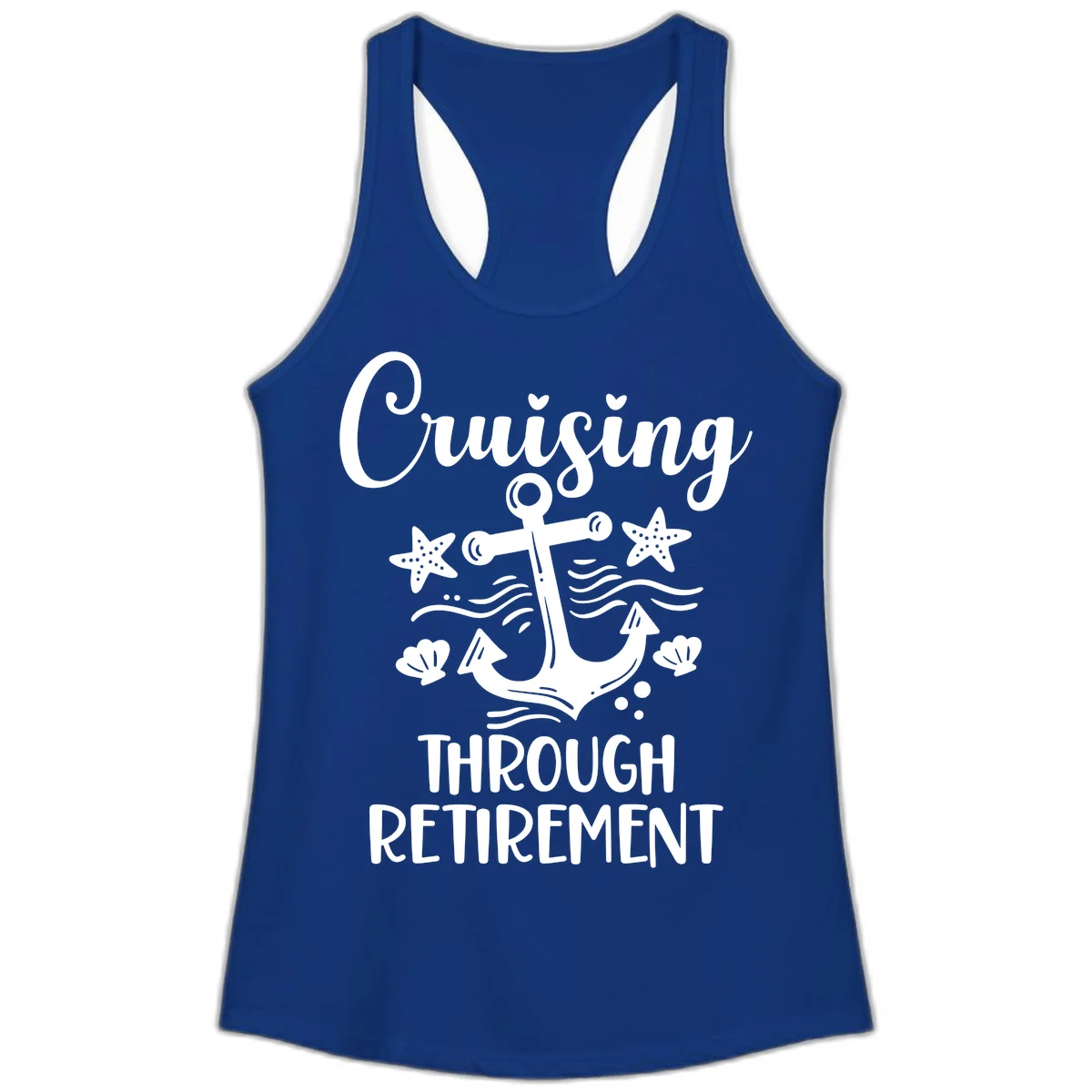 Cruising Through Retirement Ladies Tank in Solid Royal