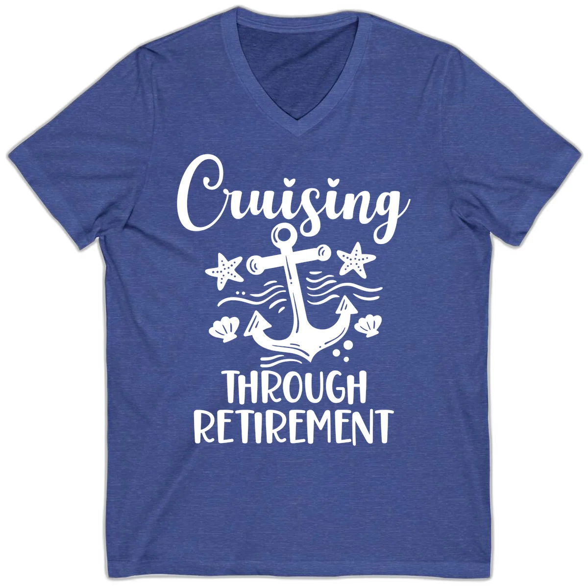 Cruising Through Retirement V-Neck in Heather True Royal
