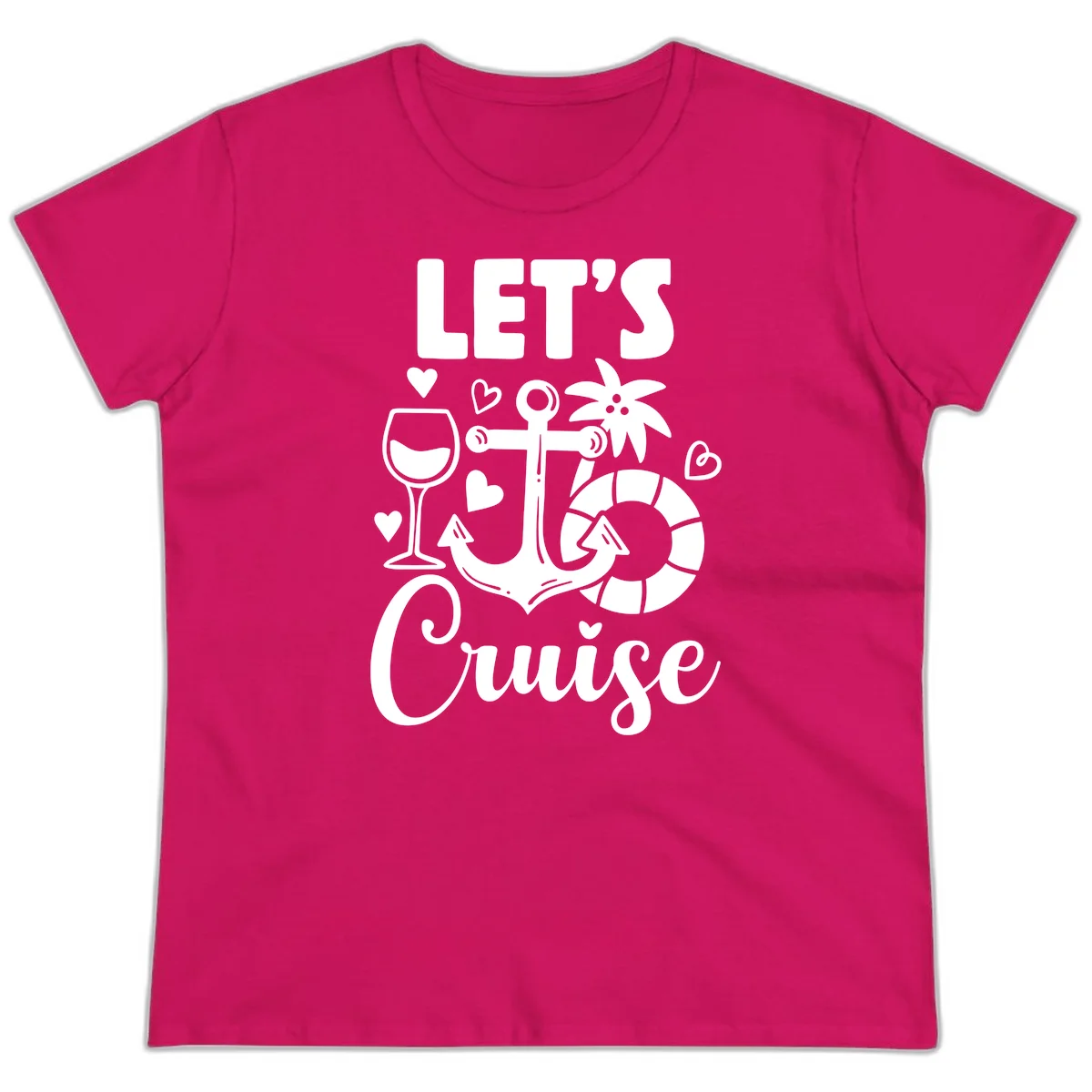 Let's Cruise Nautical Vibes Ladies Tee in Heliconia