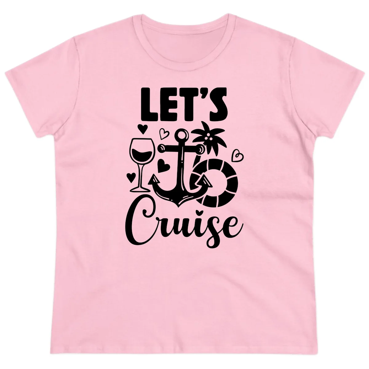 Let's Cruise Nautical Vibes Ladies Tee in Light Pink