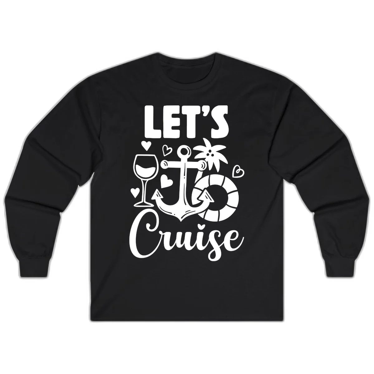 Let's Cruise Nautical Vibes Long Sleeve Tee in Black