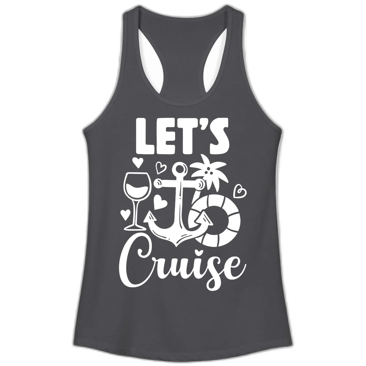 Let's Cruise Nautical Vibes Ladies Tank in Solid Dark Gray