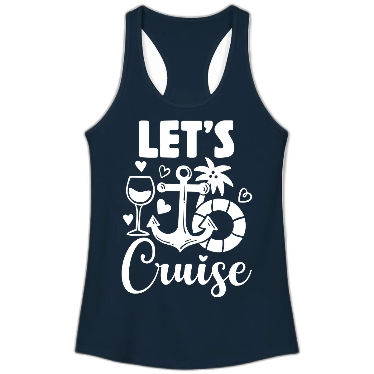 Let's Cruise Nautical Vibes Ladies Tank in Solid Midnight Navy