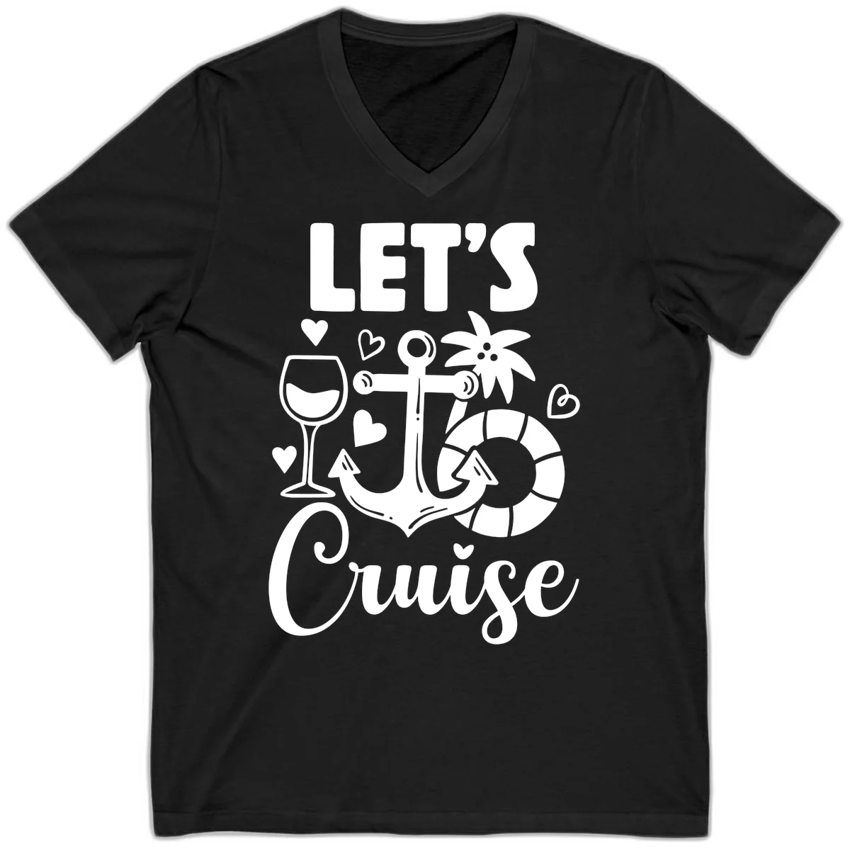 Let's Cruise Nautical Vibes V-Neck Tee in Black