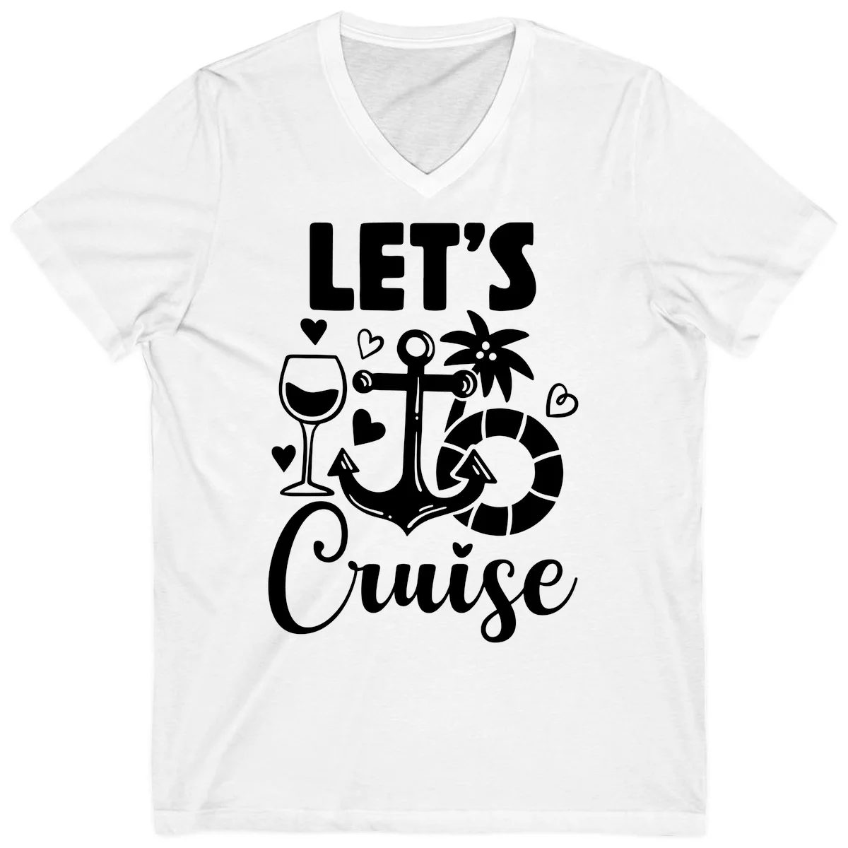 Let's Cruise Nautical Vibes V-Neck Tee in White