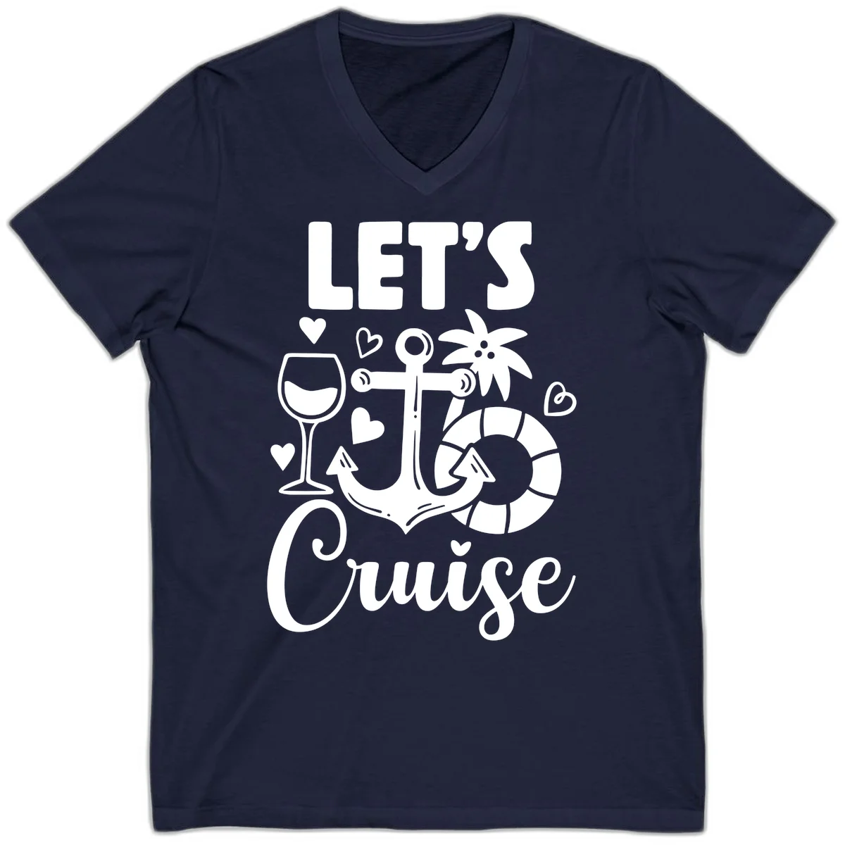 Let's Cruise Nautical Vibes V-Neck Tee in Navy