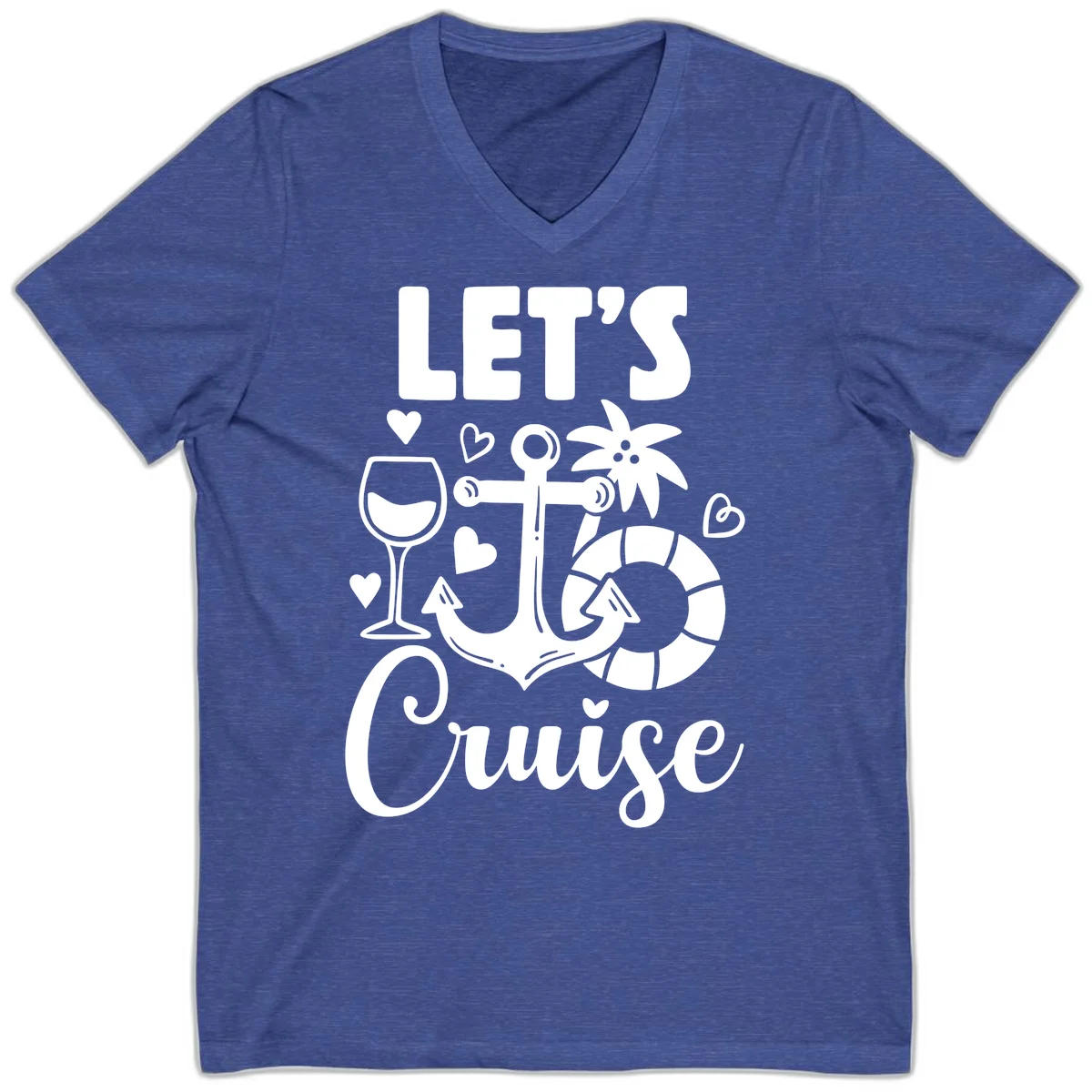 Let's Cruise Nautical Vibes V-Neck Tee in Heather True Royal