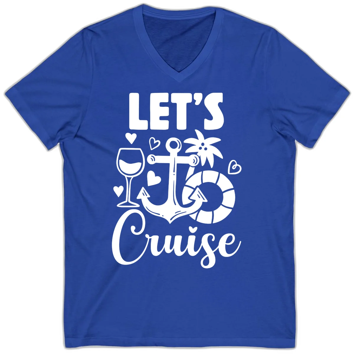 Let's Cruise Nautical Vibes V-Neck Tee in True Royal